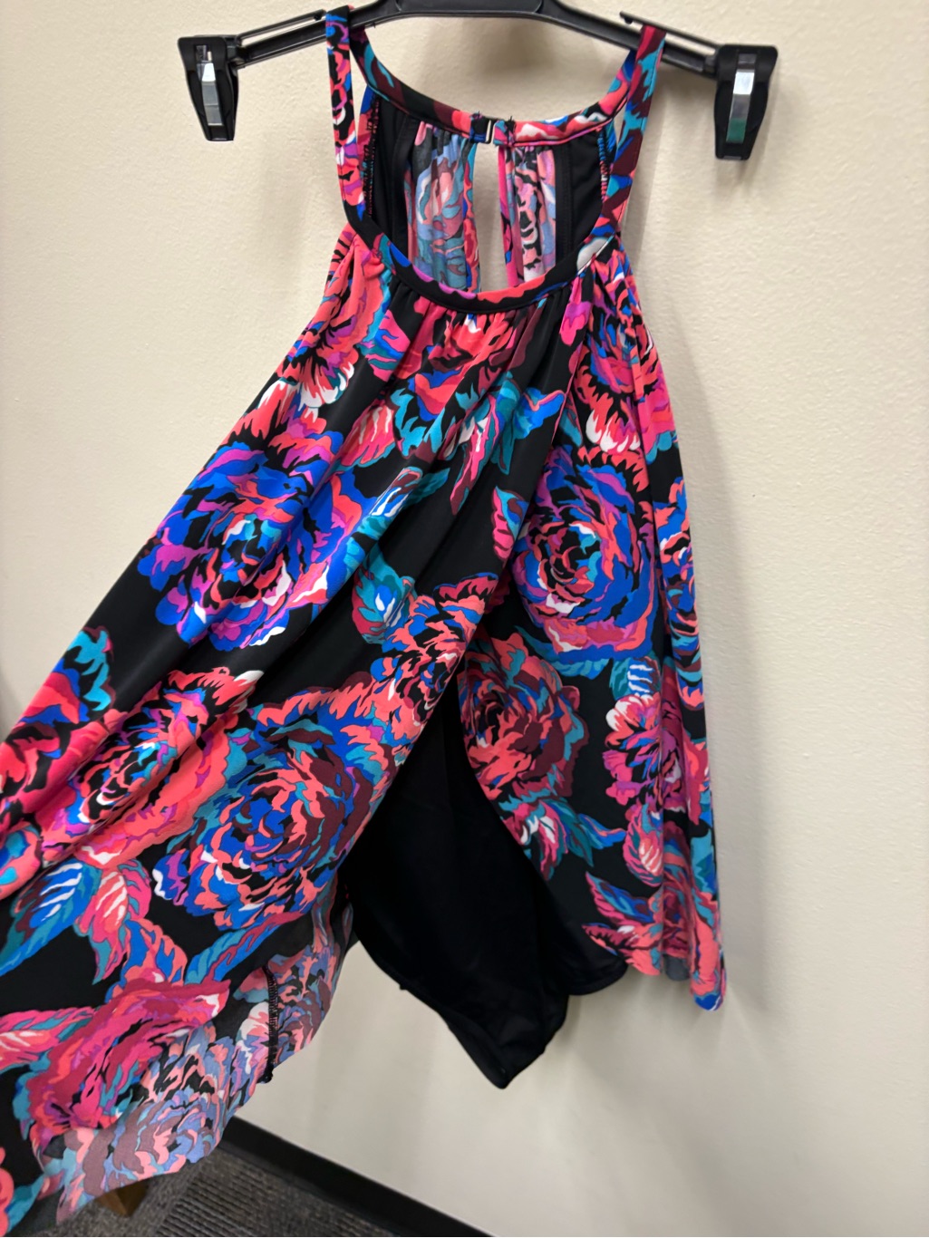 Miraclesuit Black Halter Tank With Pink & Blue Floral Back